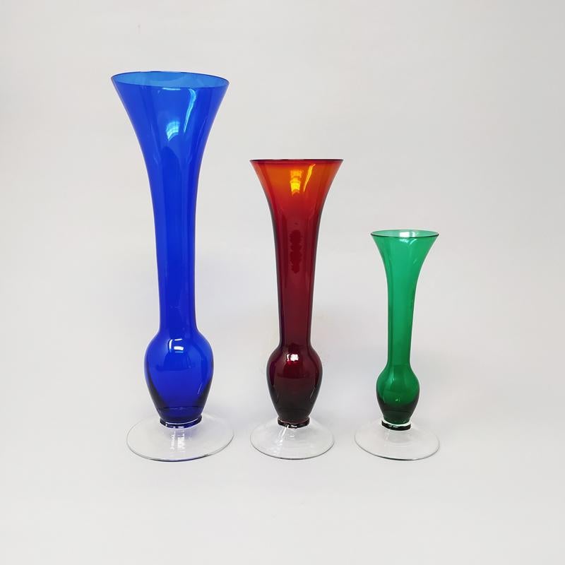 Italian 1970s Gorgeous Set of 3 Vases in Murano Glass, Made in Italy For Sale