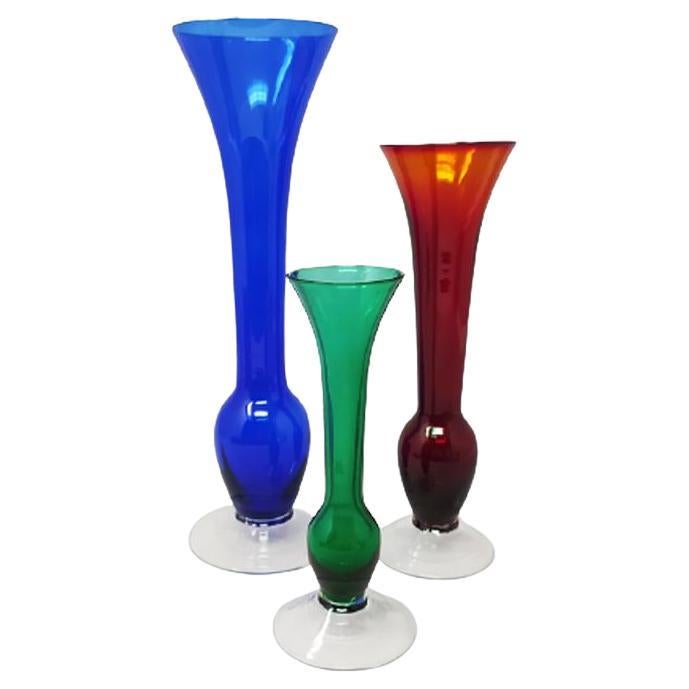 1970s Gorgeous Set of 3 Vases in Murano Glass, Made in Italy For Sale