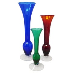 1970s Gorgeous Set of 3 Vases in Murano Glass, Made in Italy