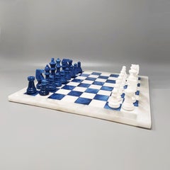 1970s Italian Volterra Alabaster Chess Set - Cobalt Blue & White