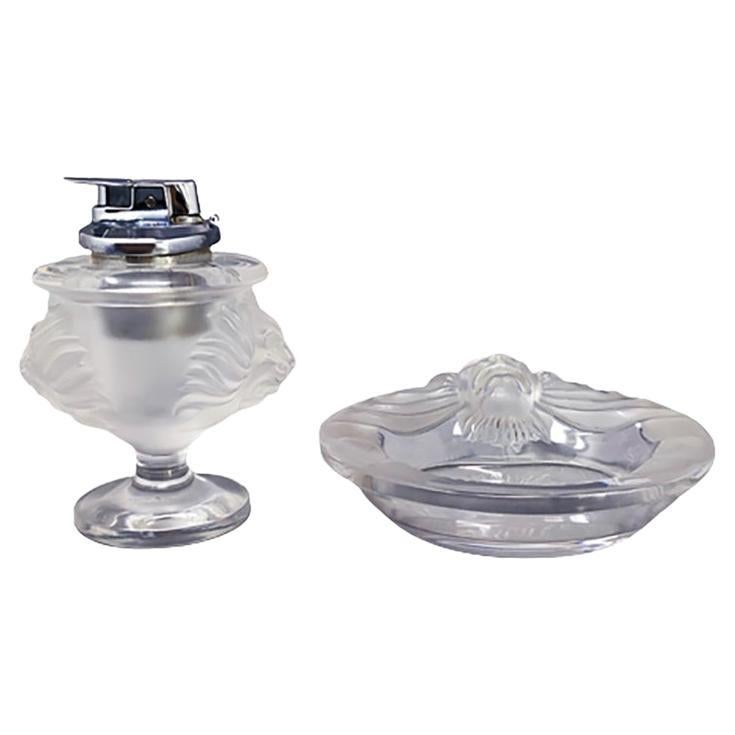 1970s Gorgeous Smoking Set by Lalique, Signed on the Bottom, Made in France For Sale