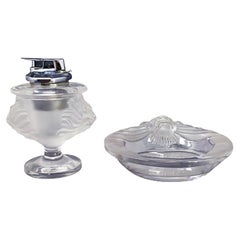 Vintage 1970s Gorgeous Smoking Set by Lalique, Signed on the Bottom, Made in France