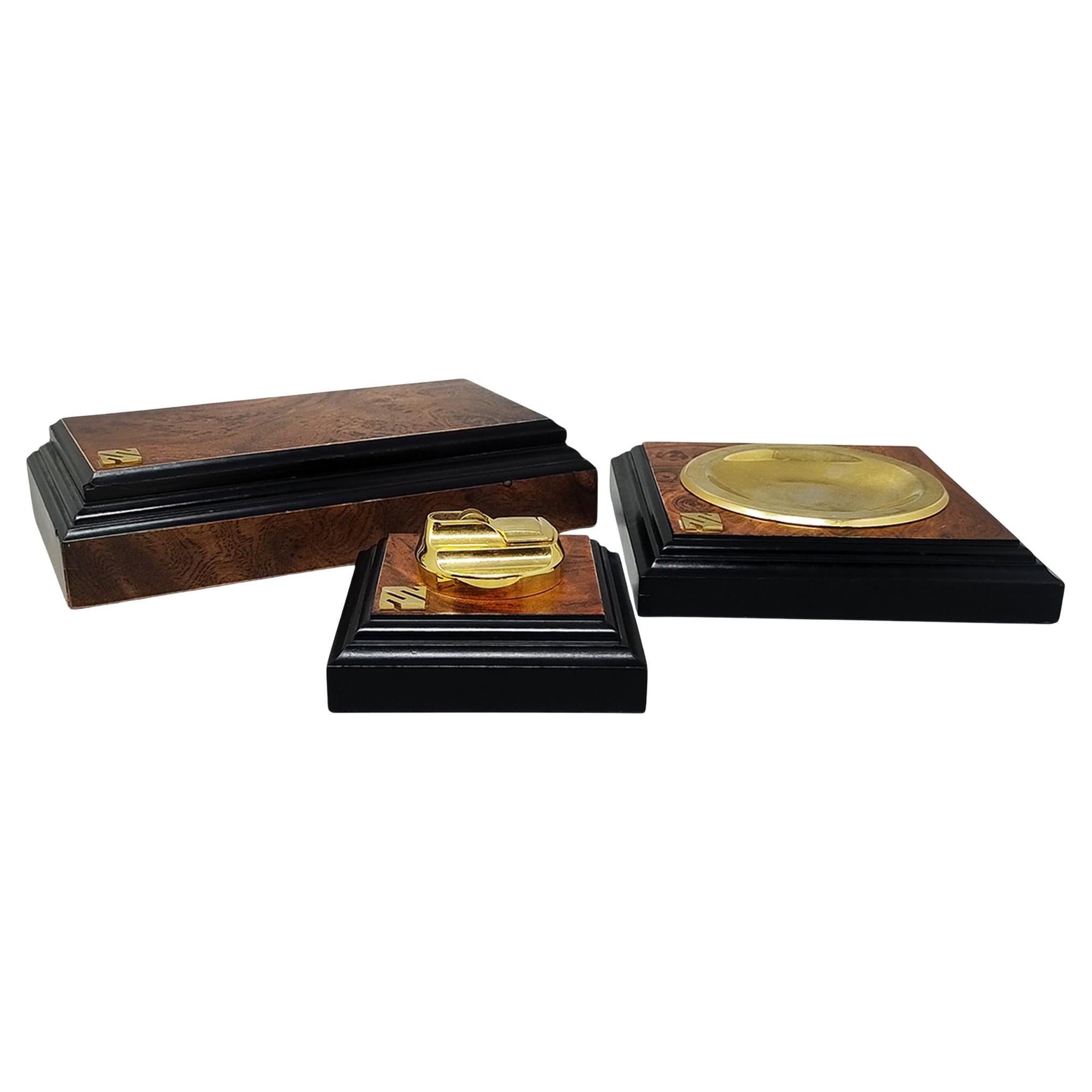 1970s Luxury Thuja Root Smoking Set with Lighter and Ashtray