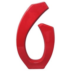 1970s Gorgeous Space Age Red Vase in Ceramic by Pietro Arosio, Made in Italy