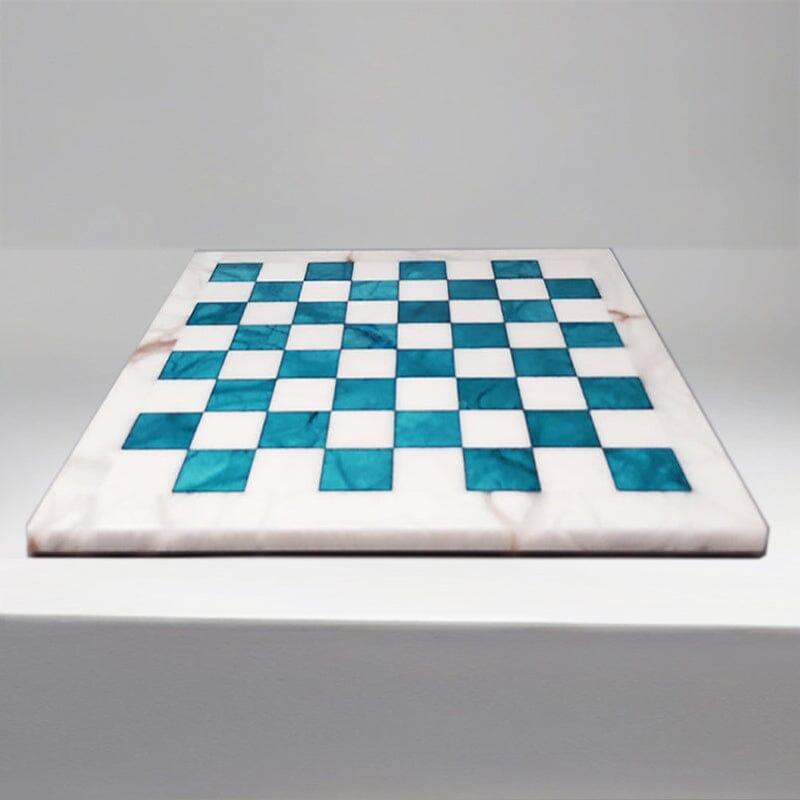Italian 1970s Gorgeous Turquoise and White Chess Set in Volterra Alabaster Handmade Made For Sale