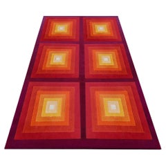 1970s Gorgeous Verner Panton Style "Quadrat" Geometric Space Age Op Art Rug.