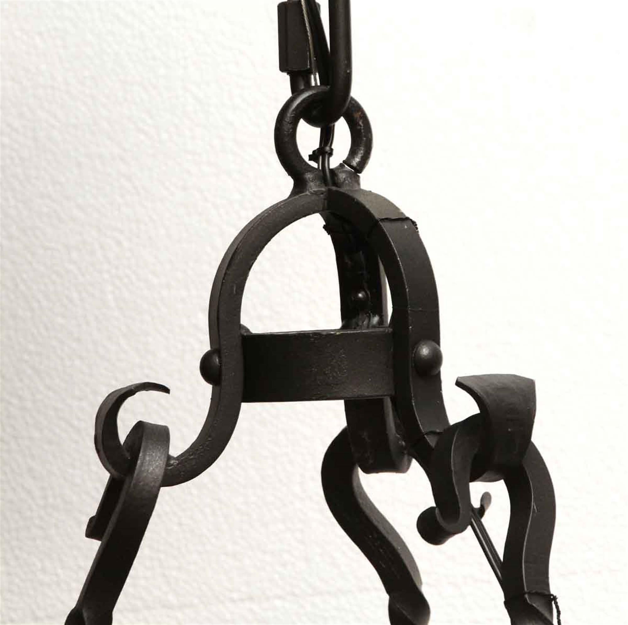 1970s Gothic Black Wrought Iron Chandelier with Red Candle Sleeves For