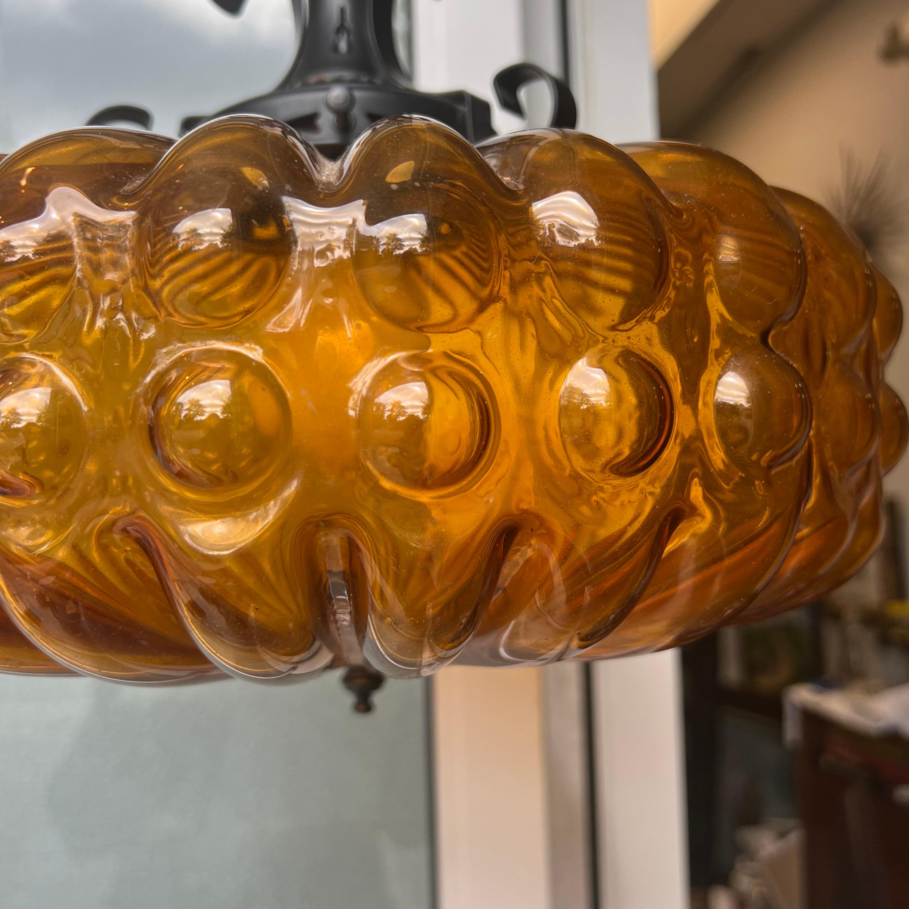 1970’s Gothic/Spanish Revival Amber Bubble Glass Pendant Light/Chandelier  4