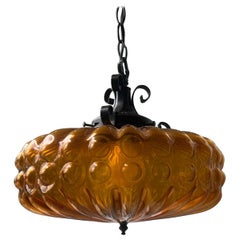 1970’s Gothic/Spanish Revival Amber Bubble Glass Pendant Light/Chandelier