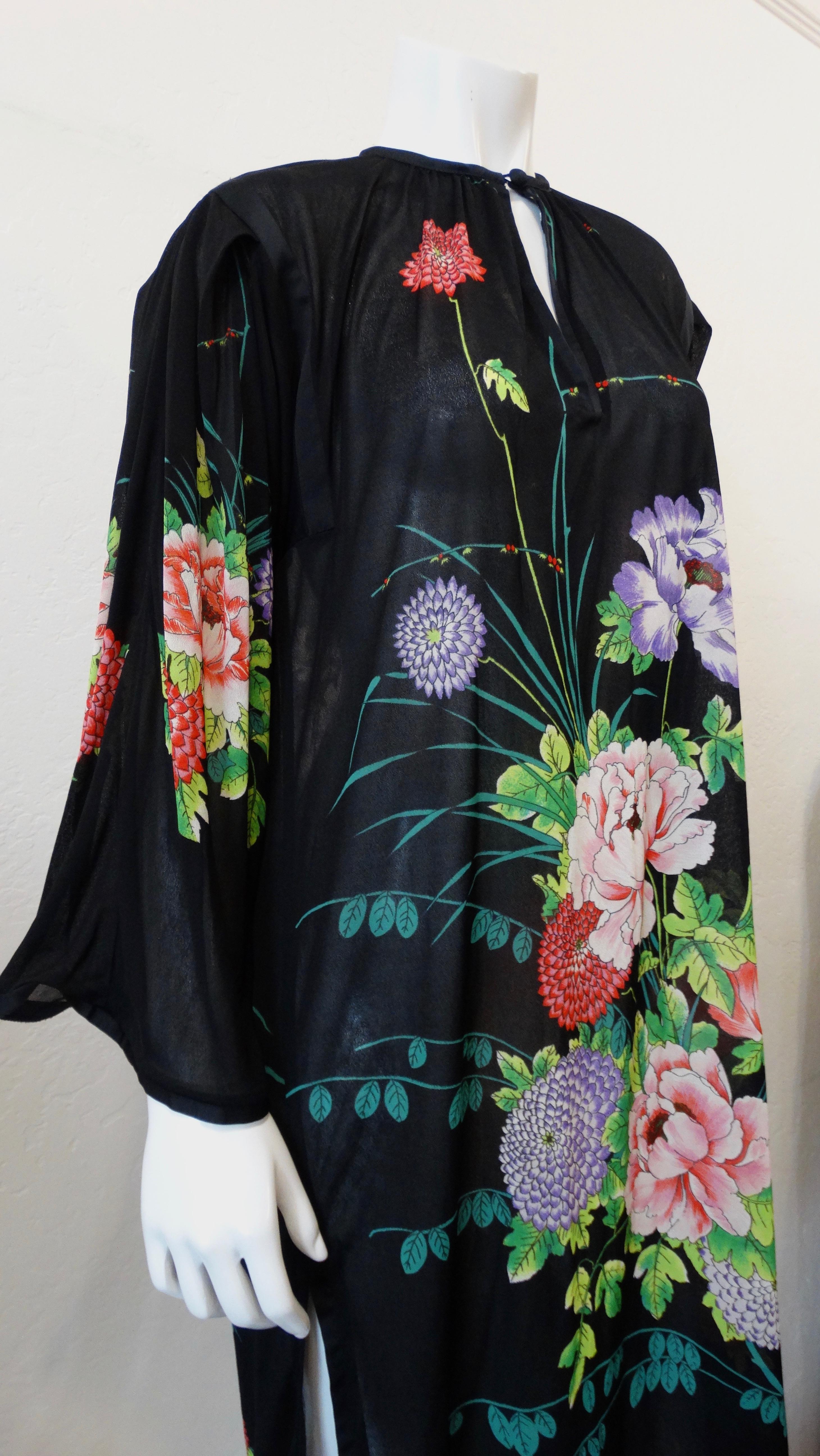 Gottex 1970s Black Floral Peasant Dress 6
