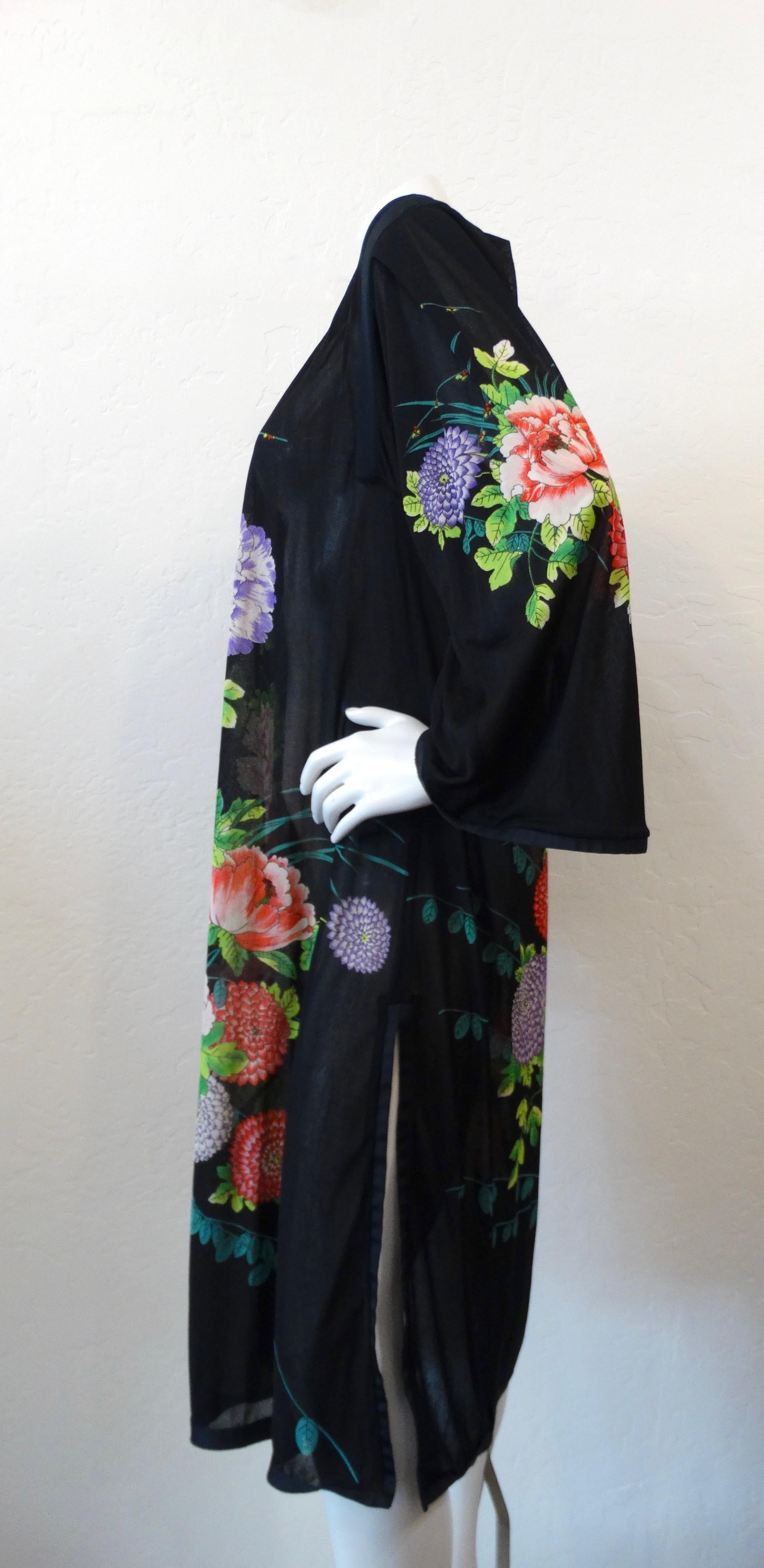 Gottex 1970s Black Floral Peasant Dress 1