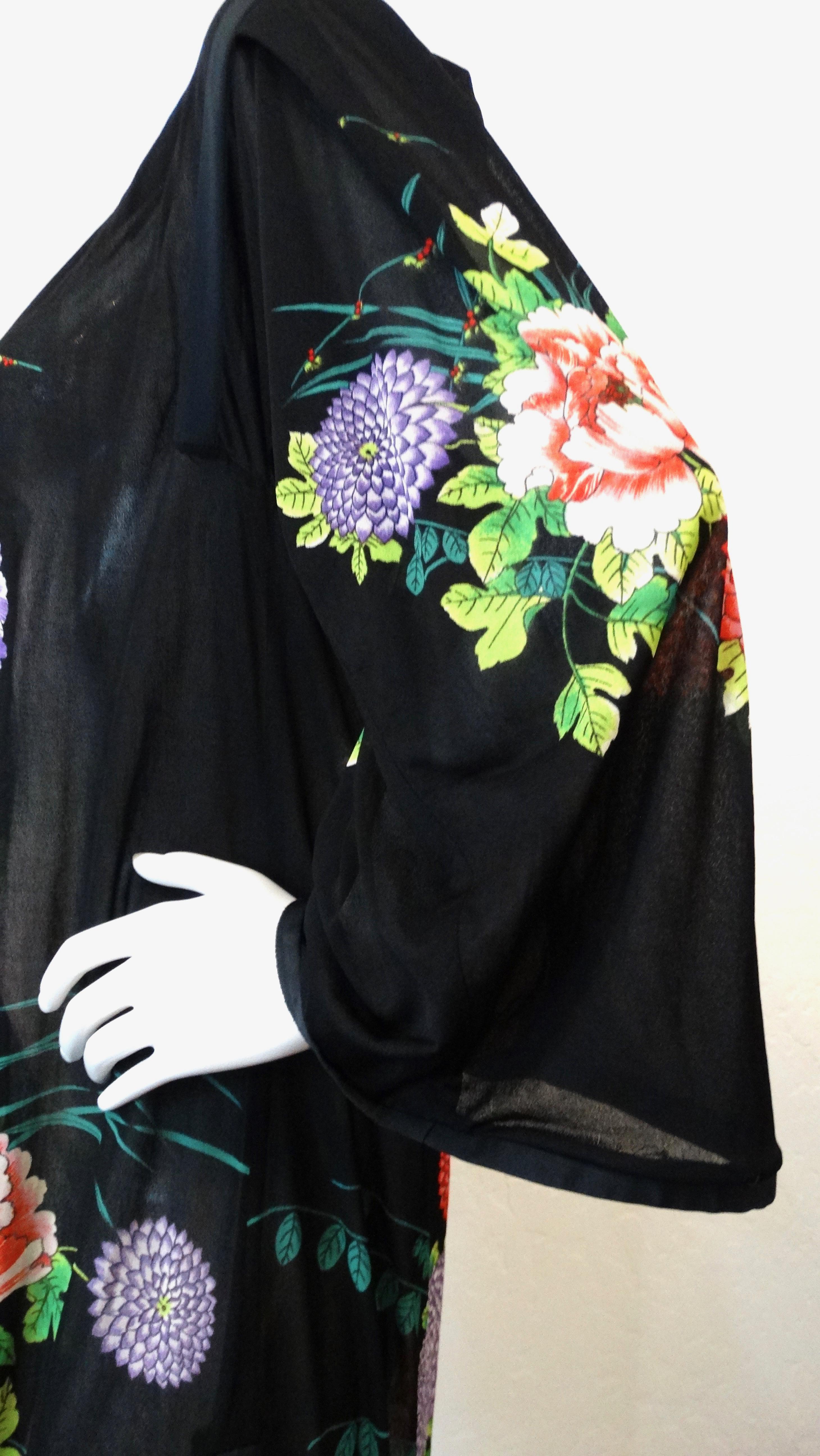 Gottex 1970s Black Floral Peasant Dress 2