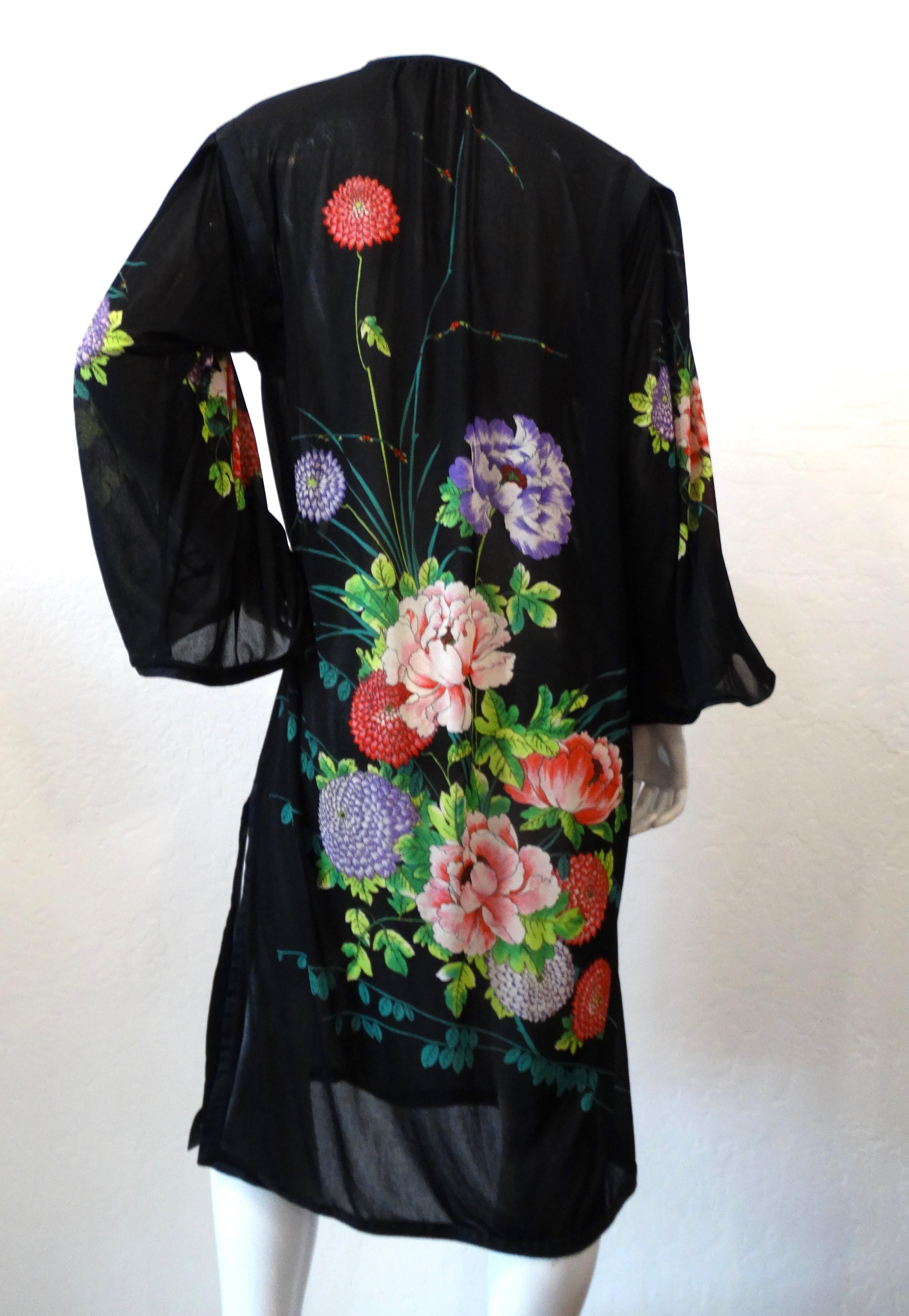 Gottex 1970s Black Floral Peasant Dress 4