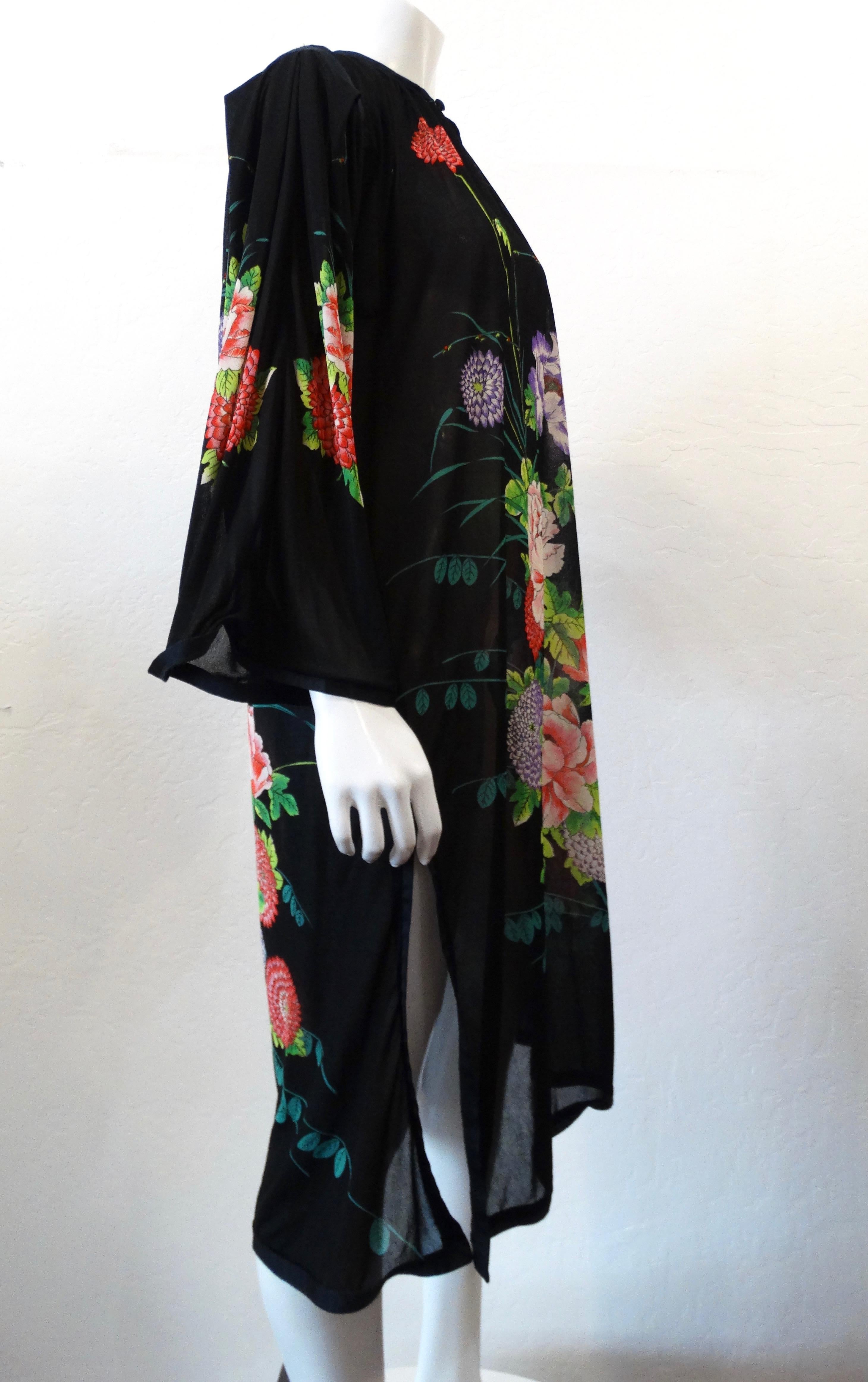 Gottex 1970s Black Floral Peasant Dress 5