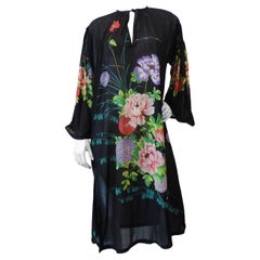 Gottex 1970s Black Floral Peasant Dress