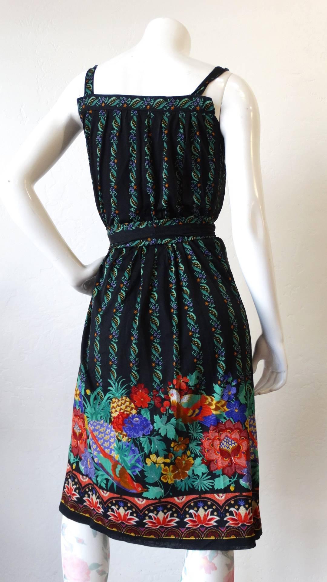 1970s Gottex Black Floral Printed Dress 3