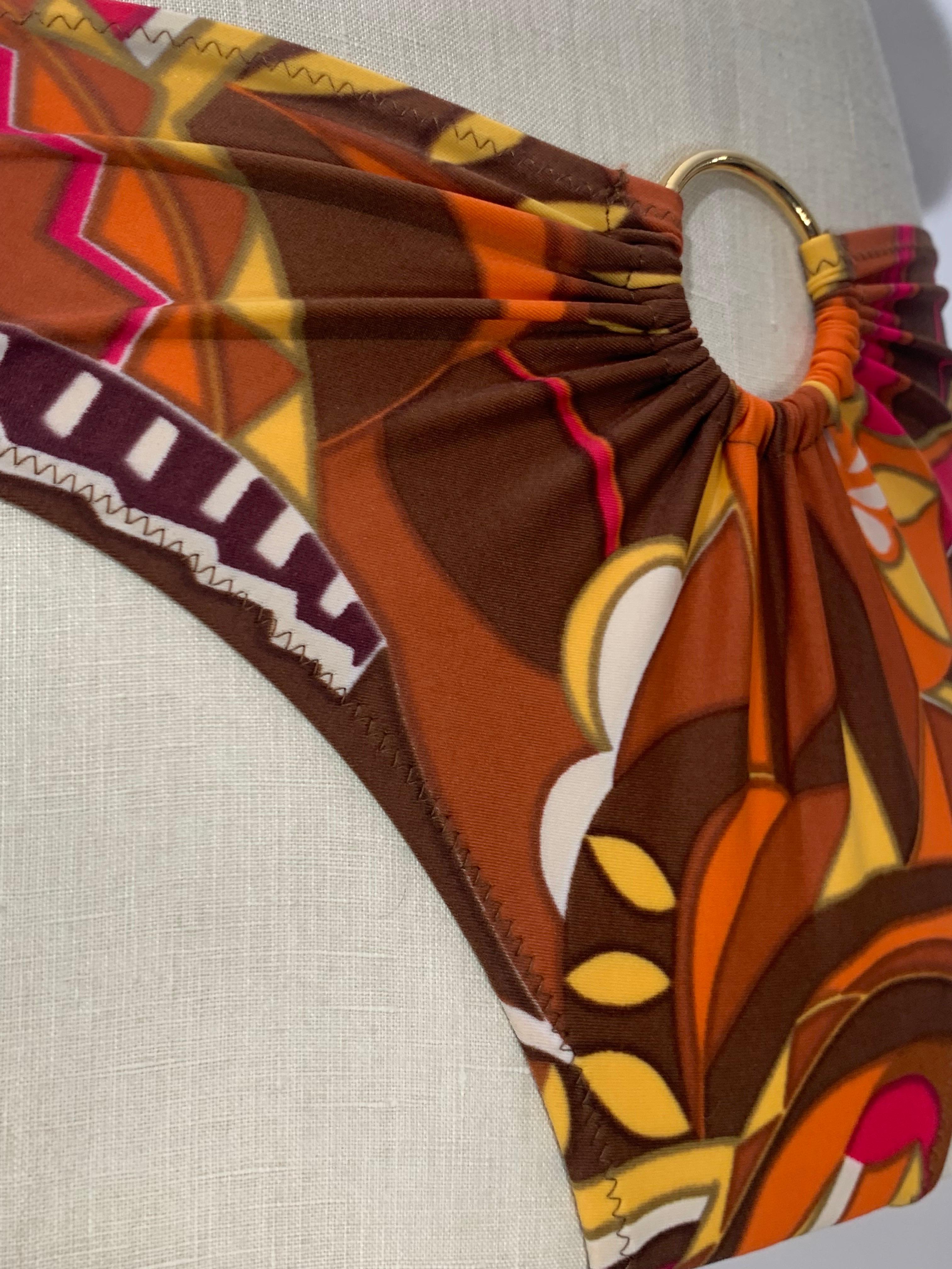1970s Gottex Stylized Floral 2-Piece Bikini Swimsuit in Brown Copper and Orange For Sale 8