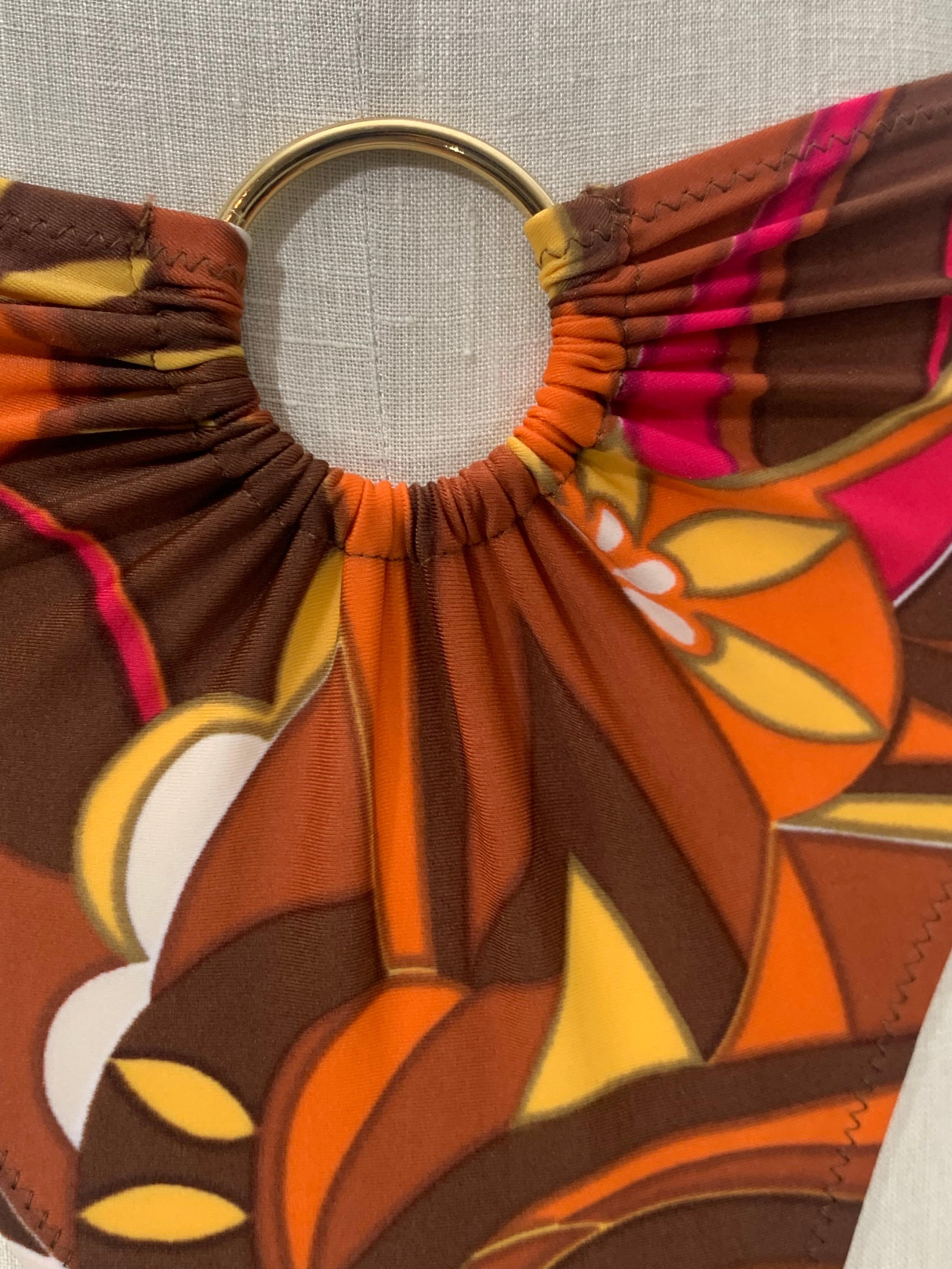 1970s Gottex Stylized Floral 2-Piece Bikini Swimsuit in Brown Copper and Orange For Sale 9
