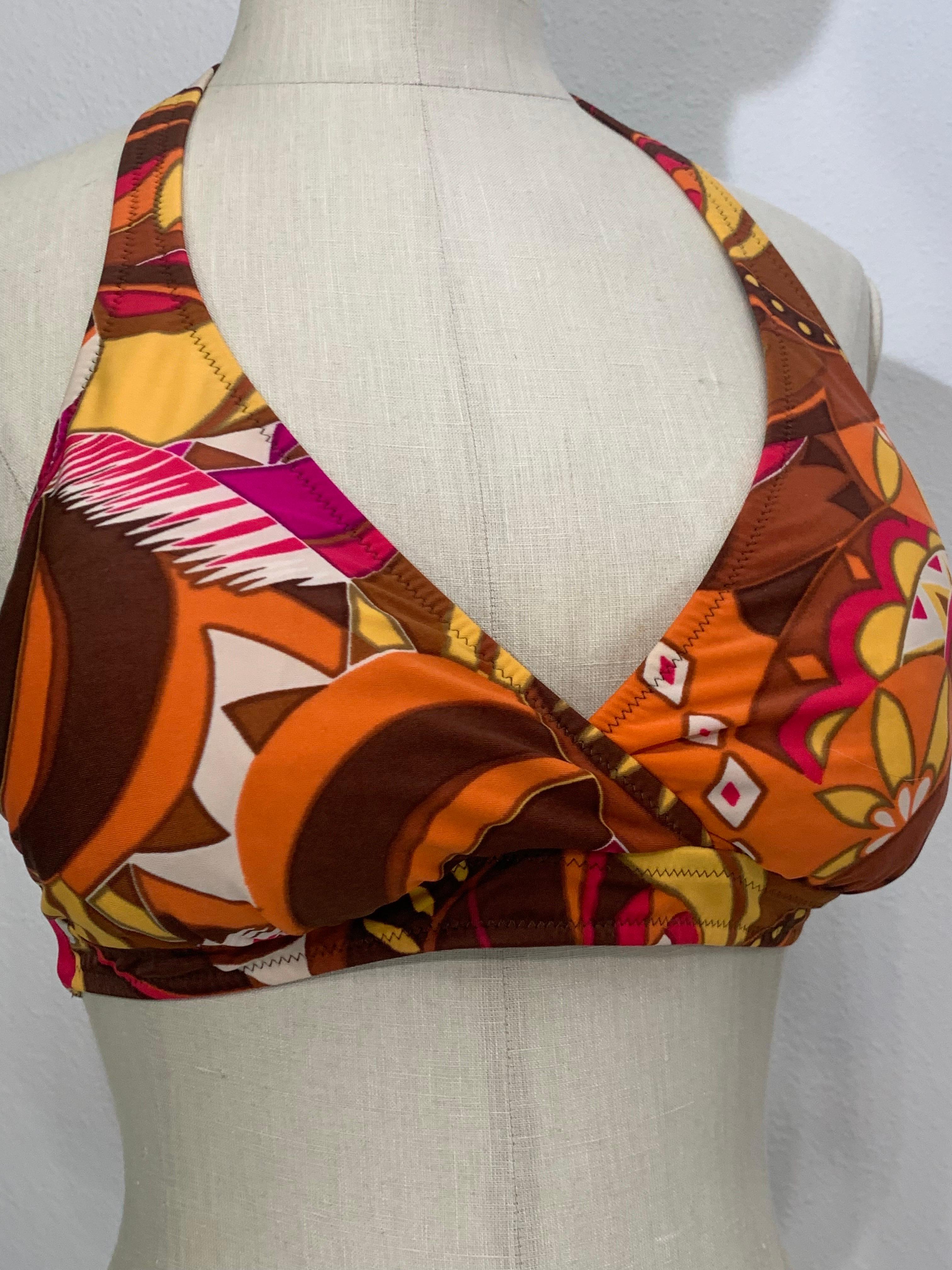 1970s Gottex Stylized Floral 2-Piece Bikini Swimsuit in Brown Copper and Orange For Sale 10