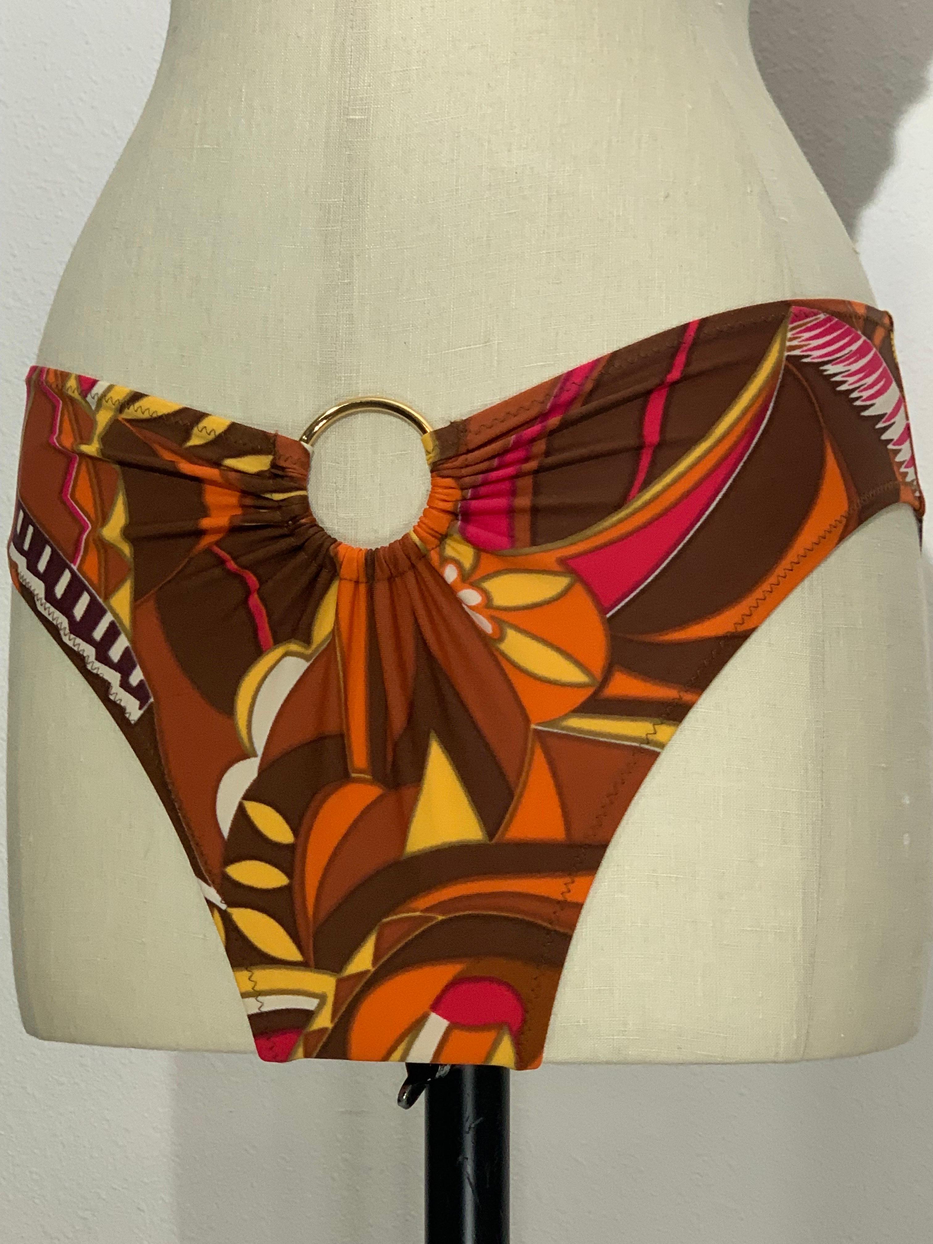 1970er Gottex Stylized Floral 2-Piece Bikini Swimsuit in Brown Copper und Orange im Angebot 3