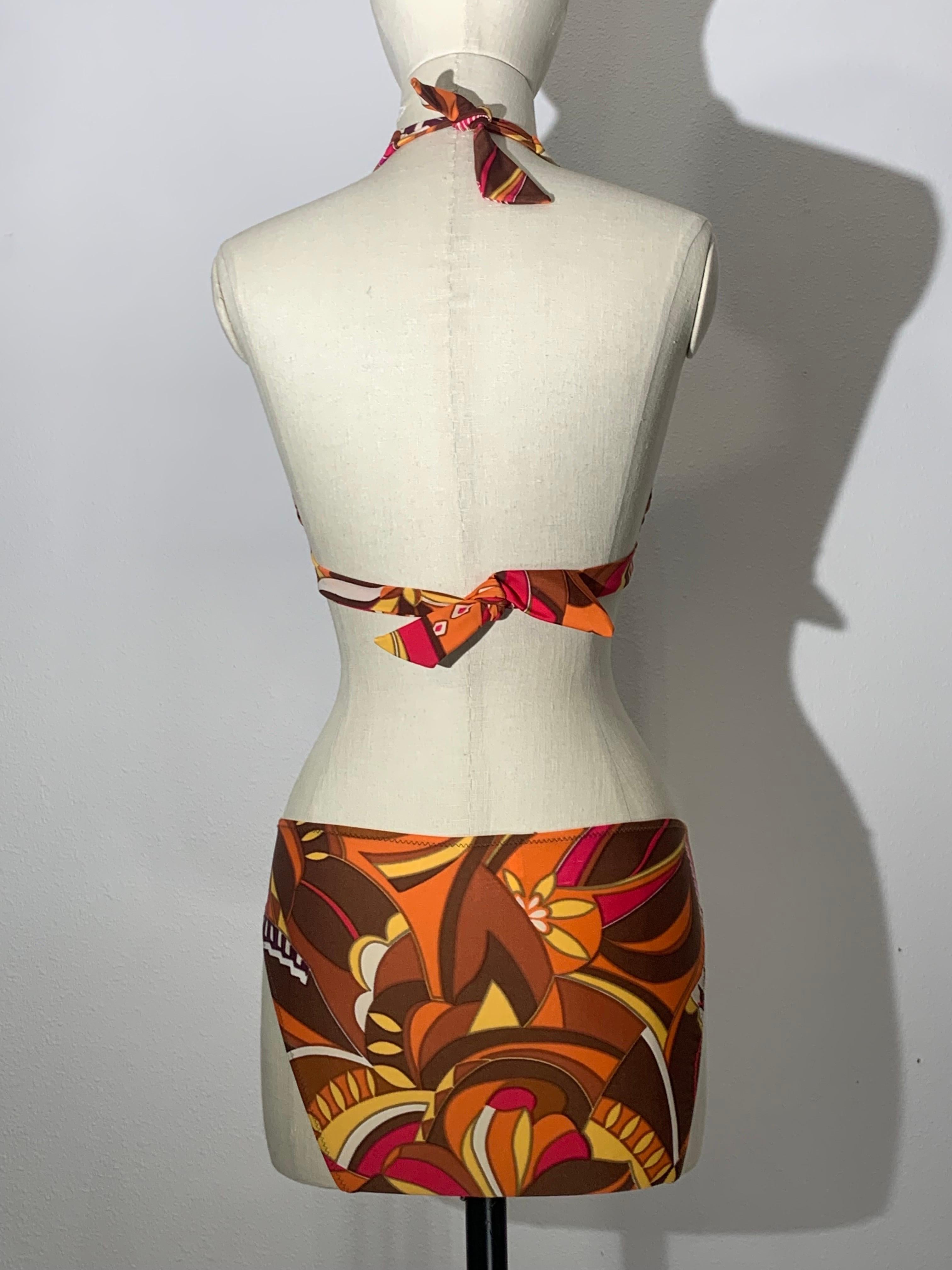 1970s Gottex Stylized Floral 2-Piece Bikini Swimsuit in Brown Copper and Orange For Sale 5