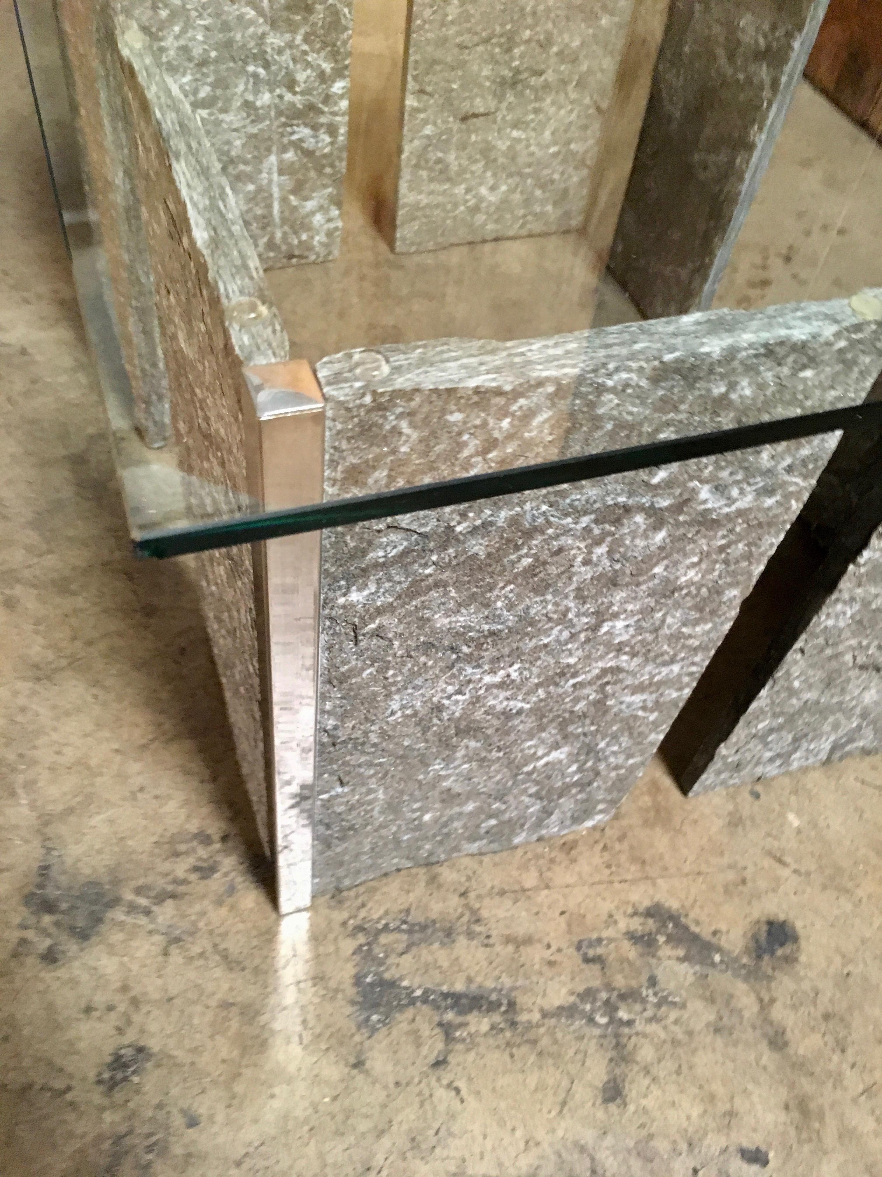 Mid-Century Modern 1970s Granite and Chrome End Tables