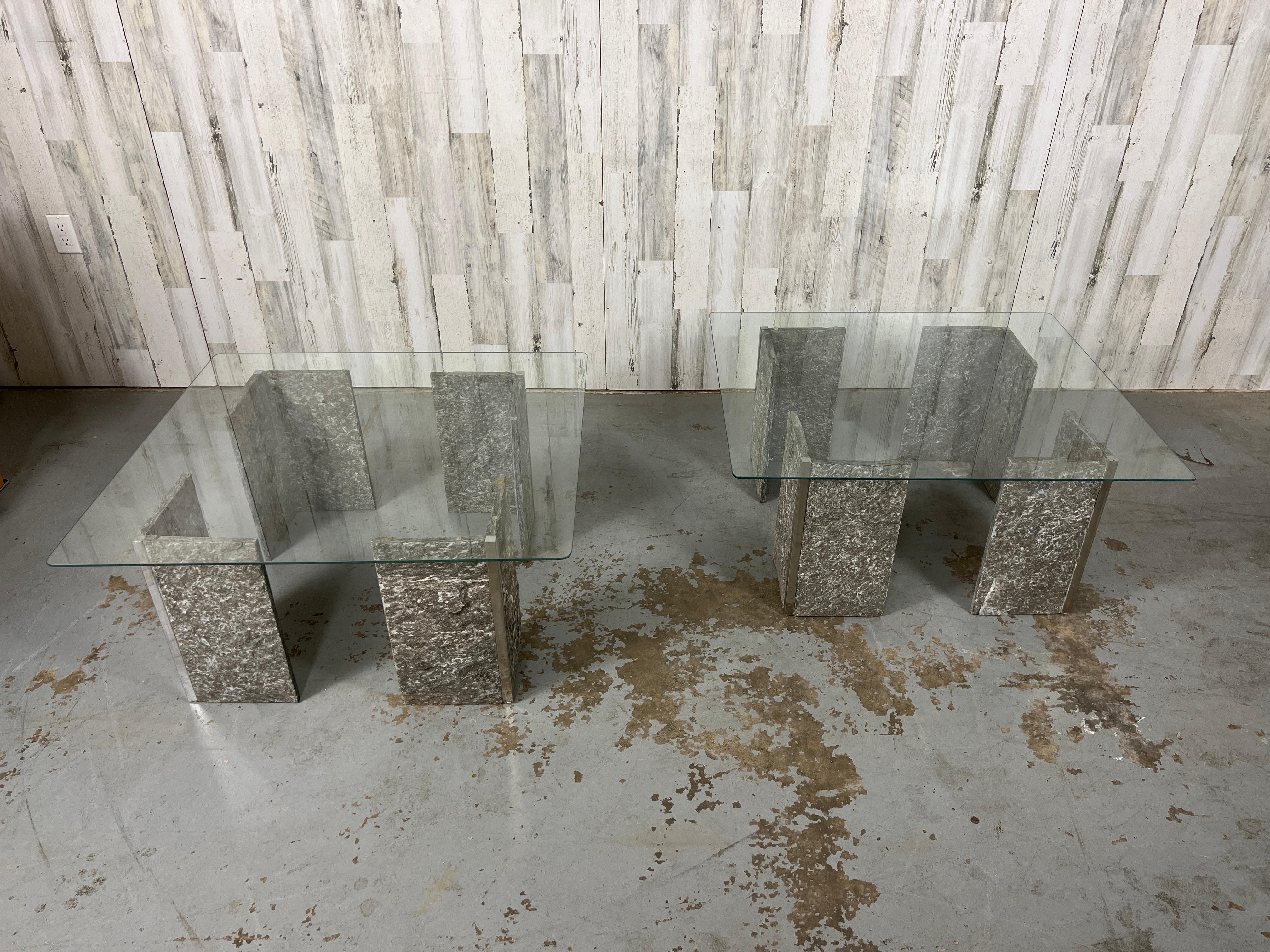Mid-Century Modern 1970s Granite and Chrome End Tables For Sale