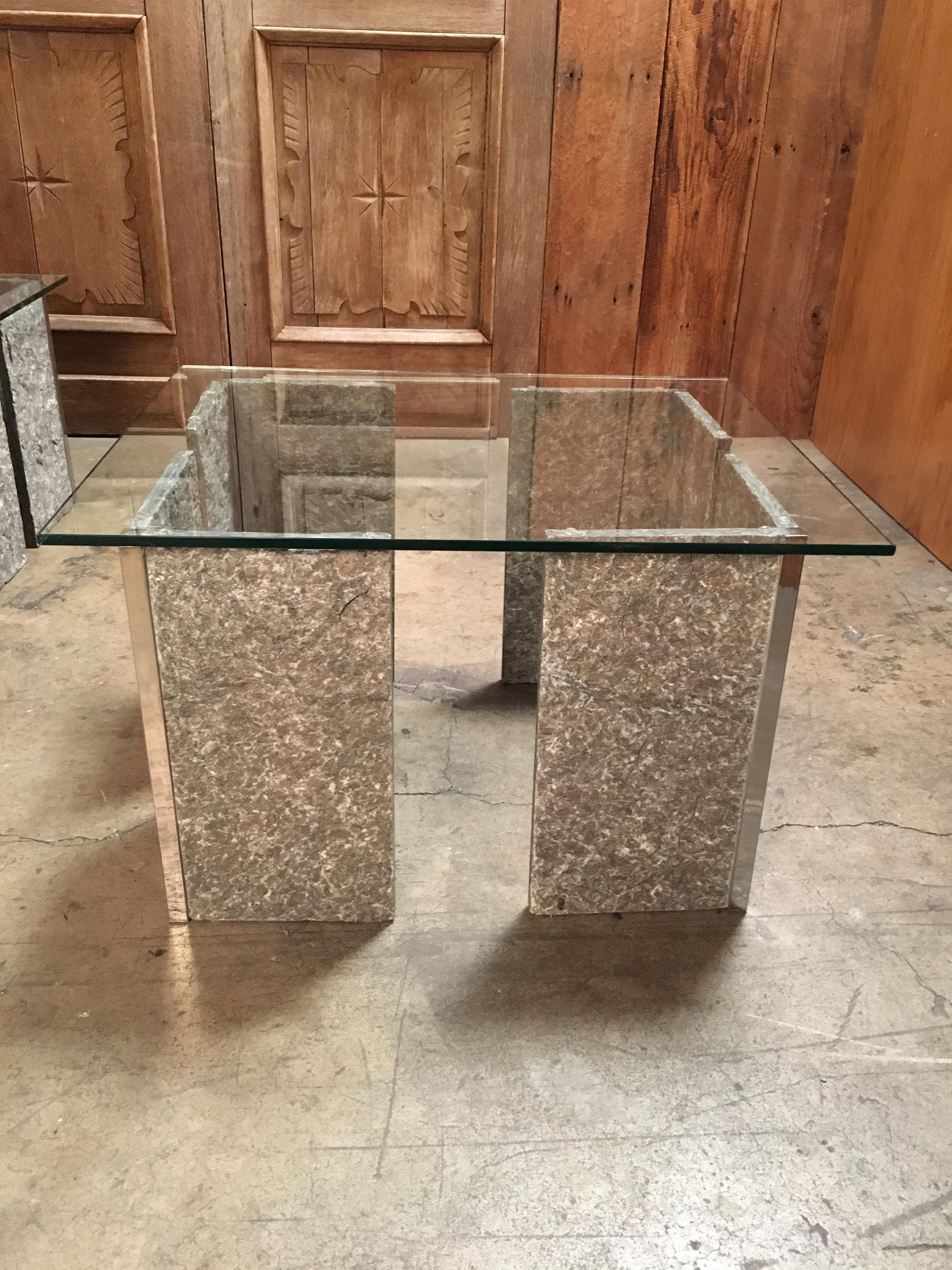 20th Century 1970s Granite and Chrome End Tables