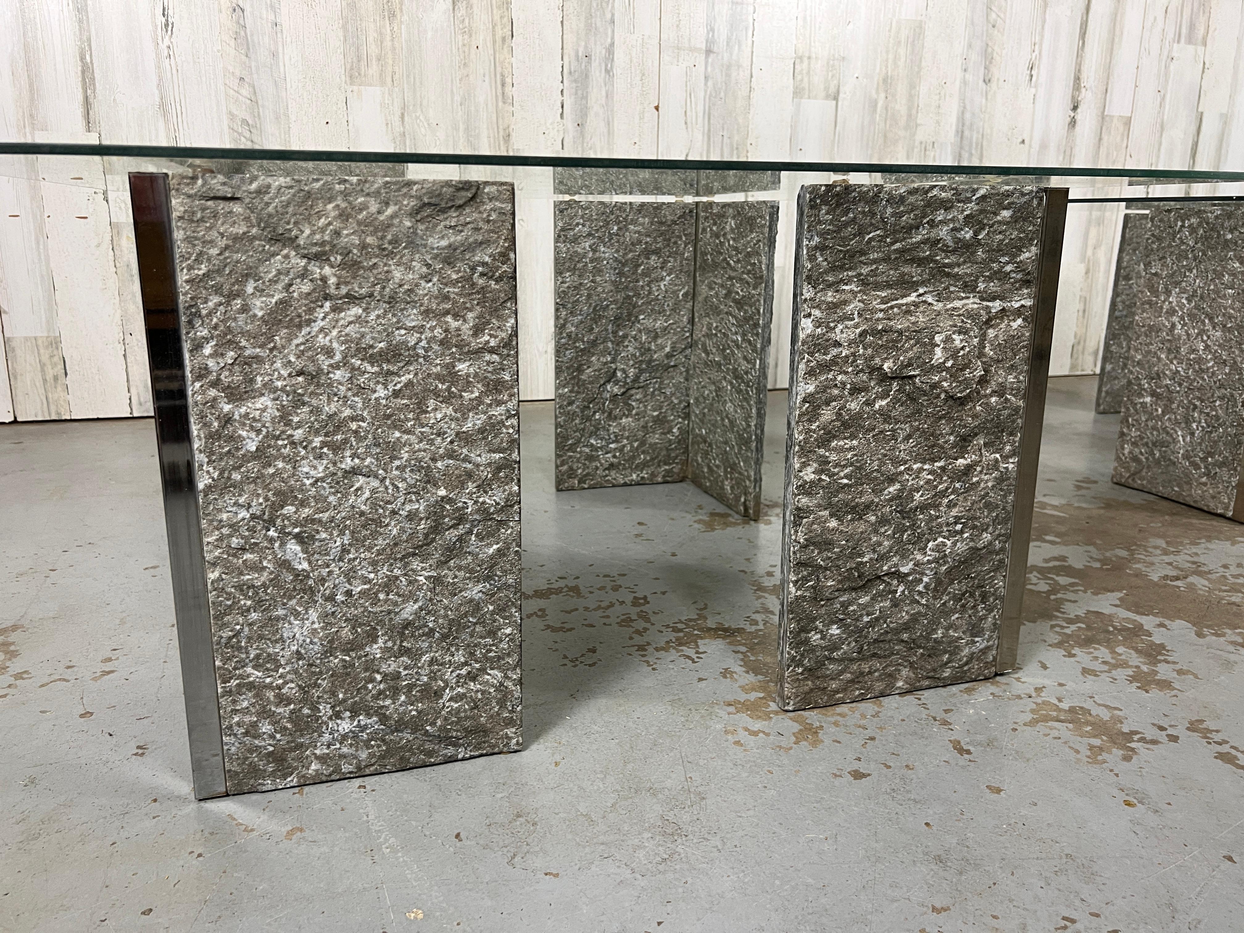 Glass 1970s Granite and Chrome End Tables For Sale