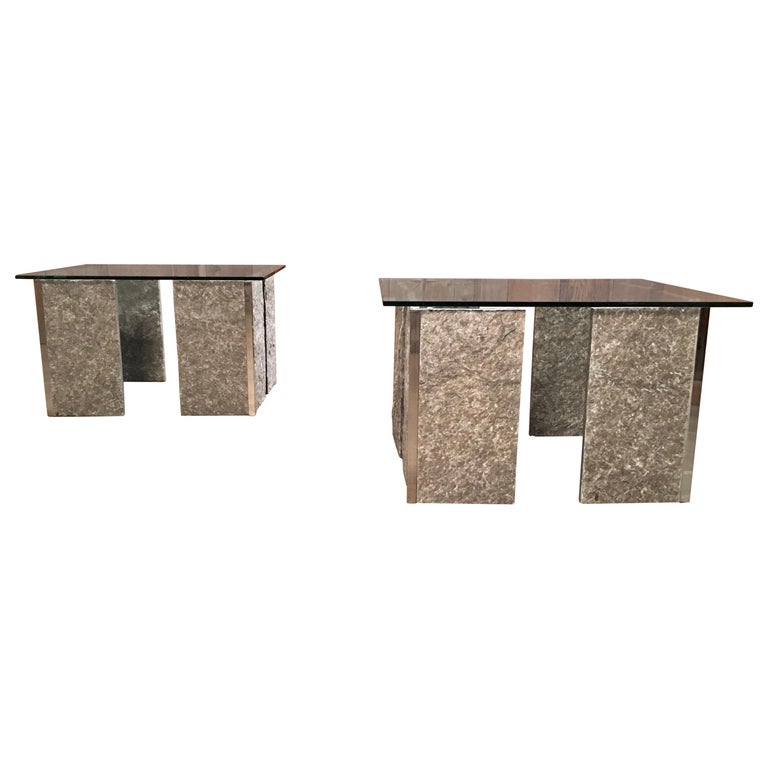 1970s Granite and Chrome End Tables For Sale at 1stDibs