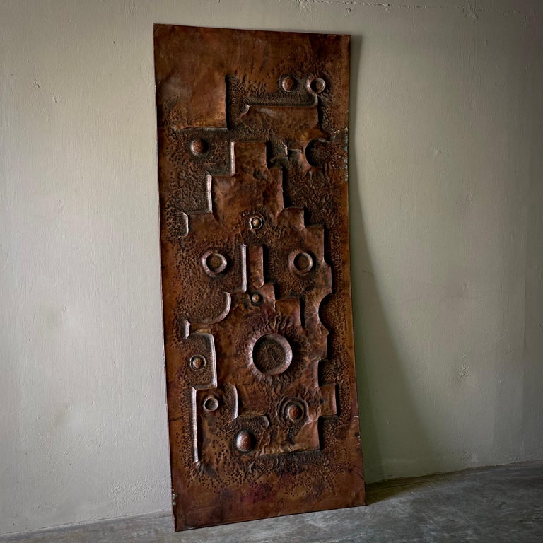 1970s Graphic Hammered Copper Door Panel For Sale at 1stDibs