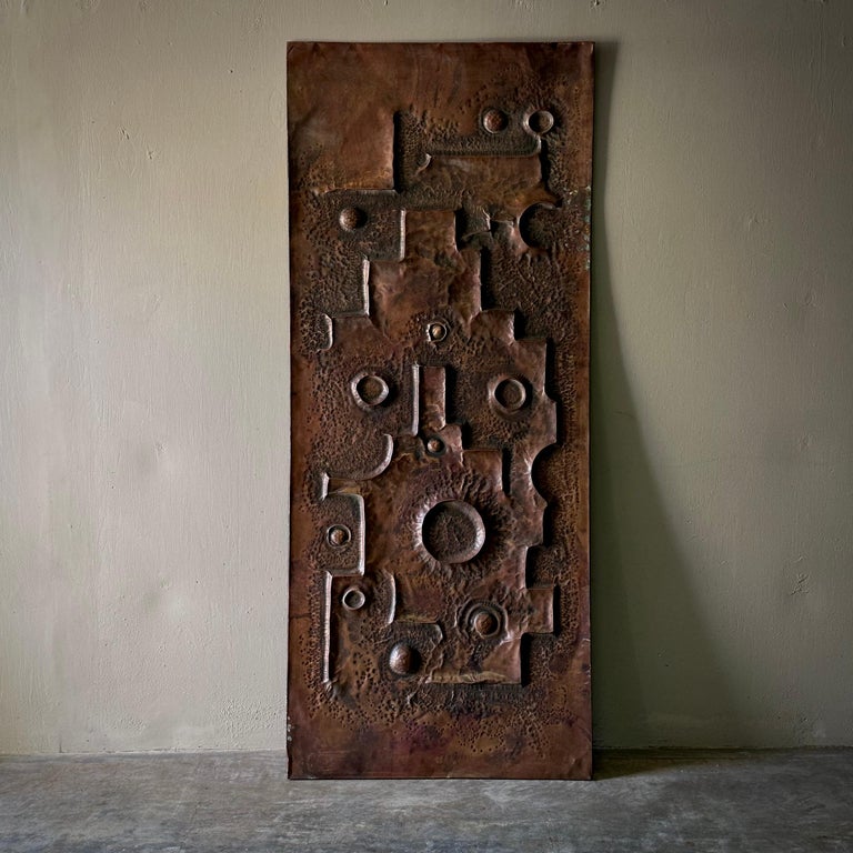 1970s Graphic Hammered Copper Door Panel For Sale at 1stDibs
