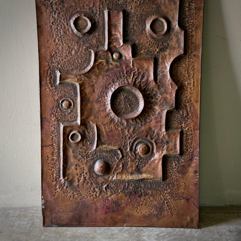 1970s Graphic Hammered Copper Door Panel For Sale at 1stDibs
