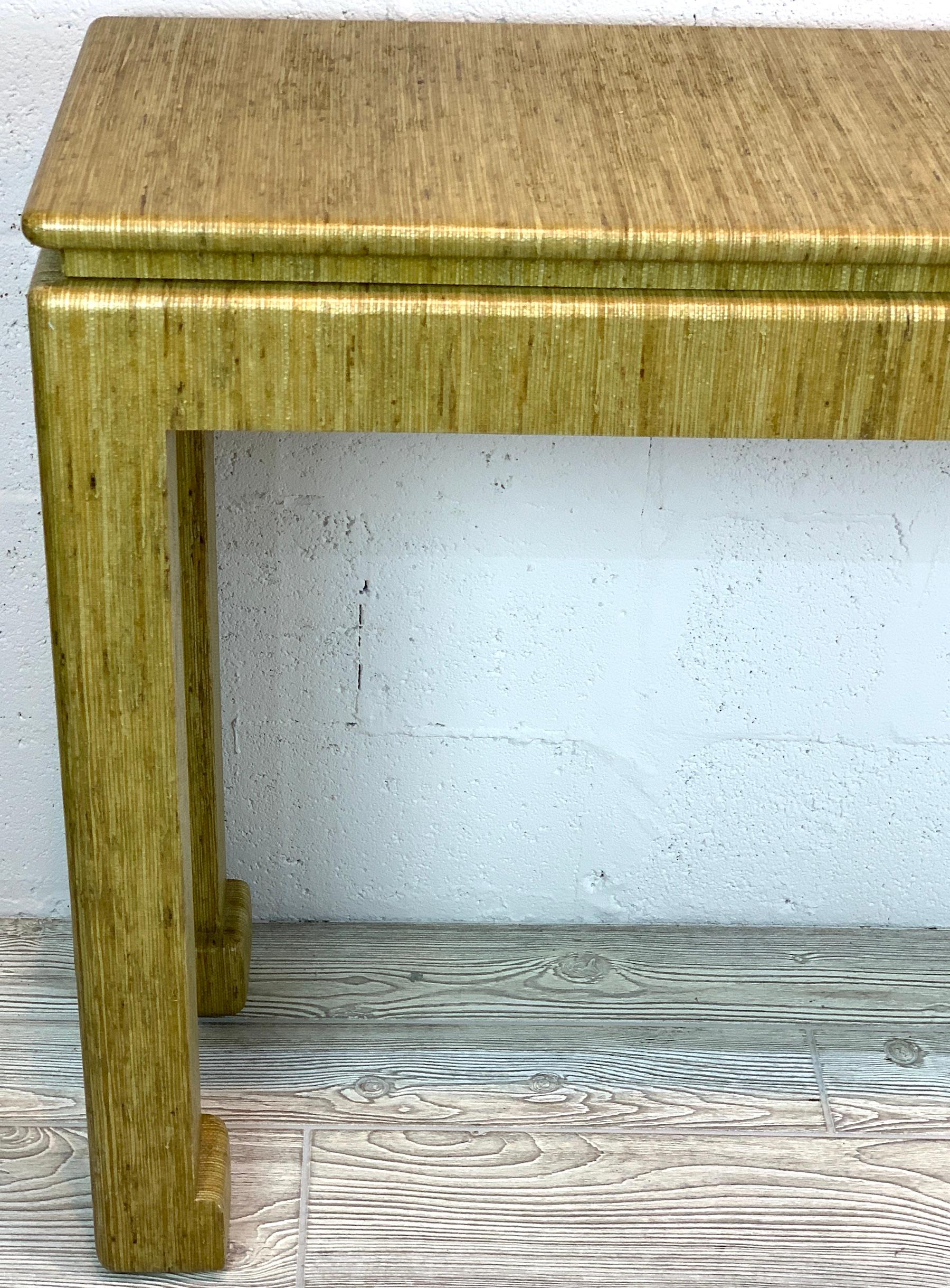 North American 1970s GrassCloth Parsons Console Table in the Style of Karl Springer For Sale