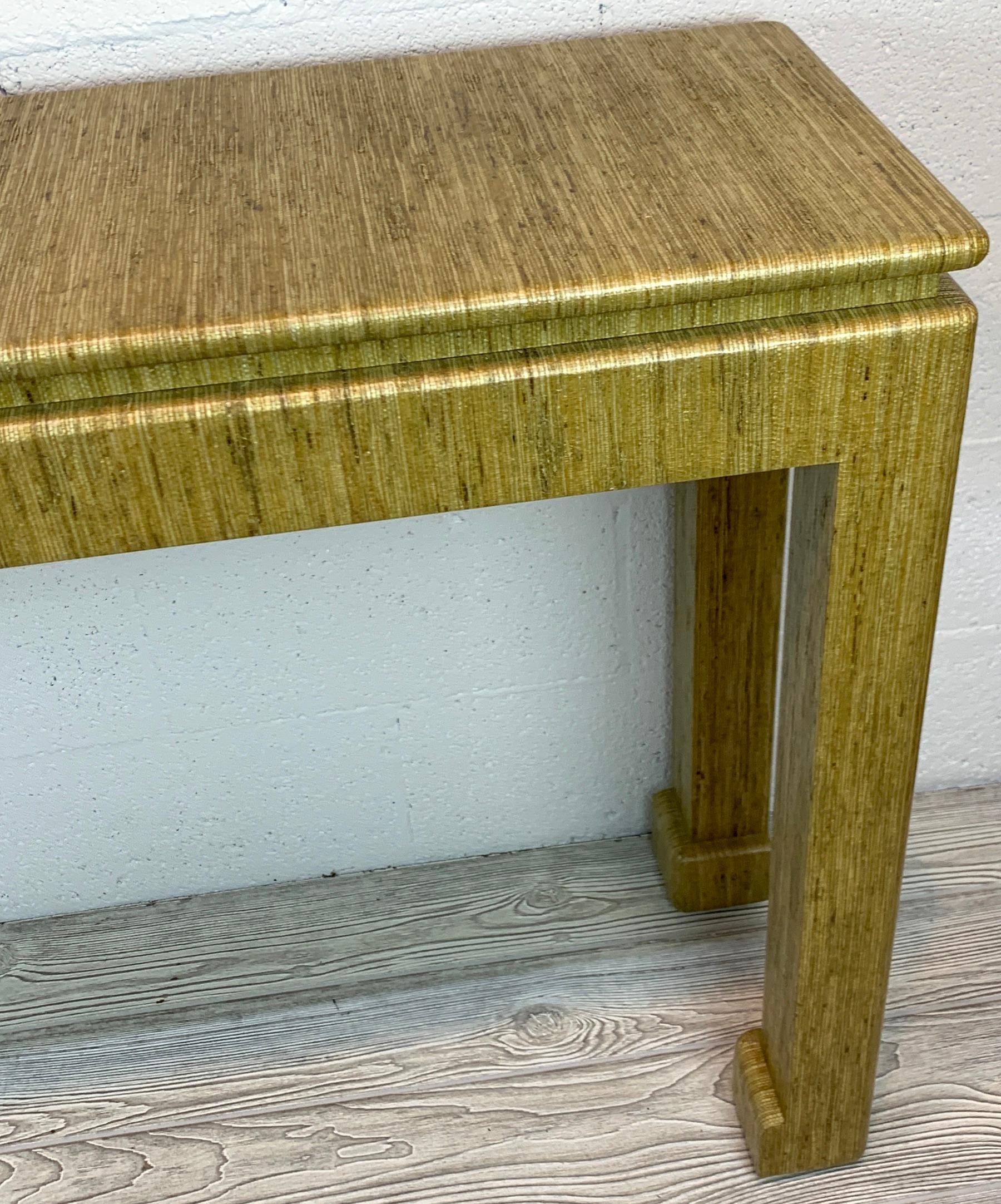 20th Century 1970s GrassCloth Parsons Console Table in the Style of Karl Springer For Sale