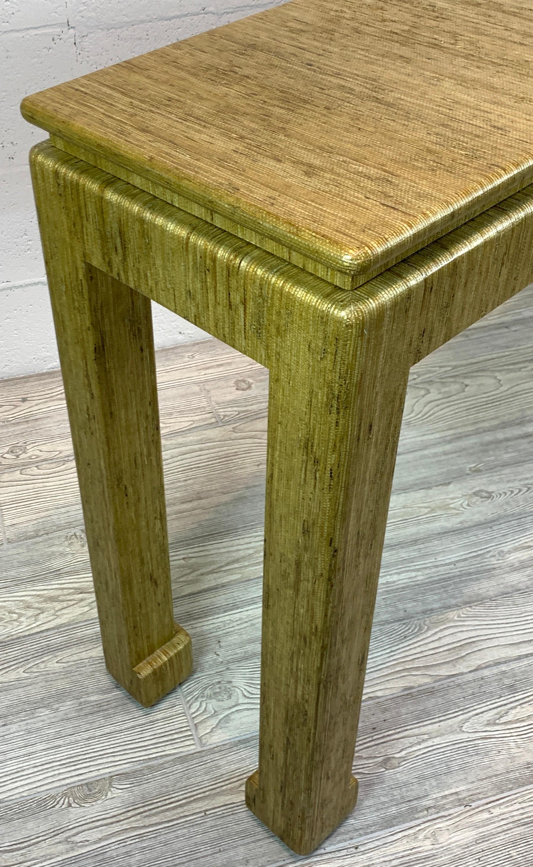 Wood 1970s GrassCloth Parsons Console Table in the Style of Karl Springer For Sale