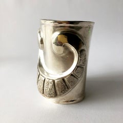 1970s Graziella Laffi Peruvian Modernist Sterling Silver Repousse Cuff Bracelet
