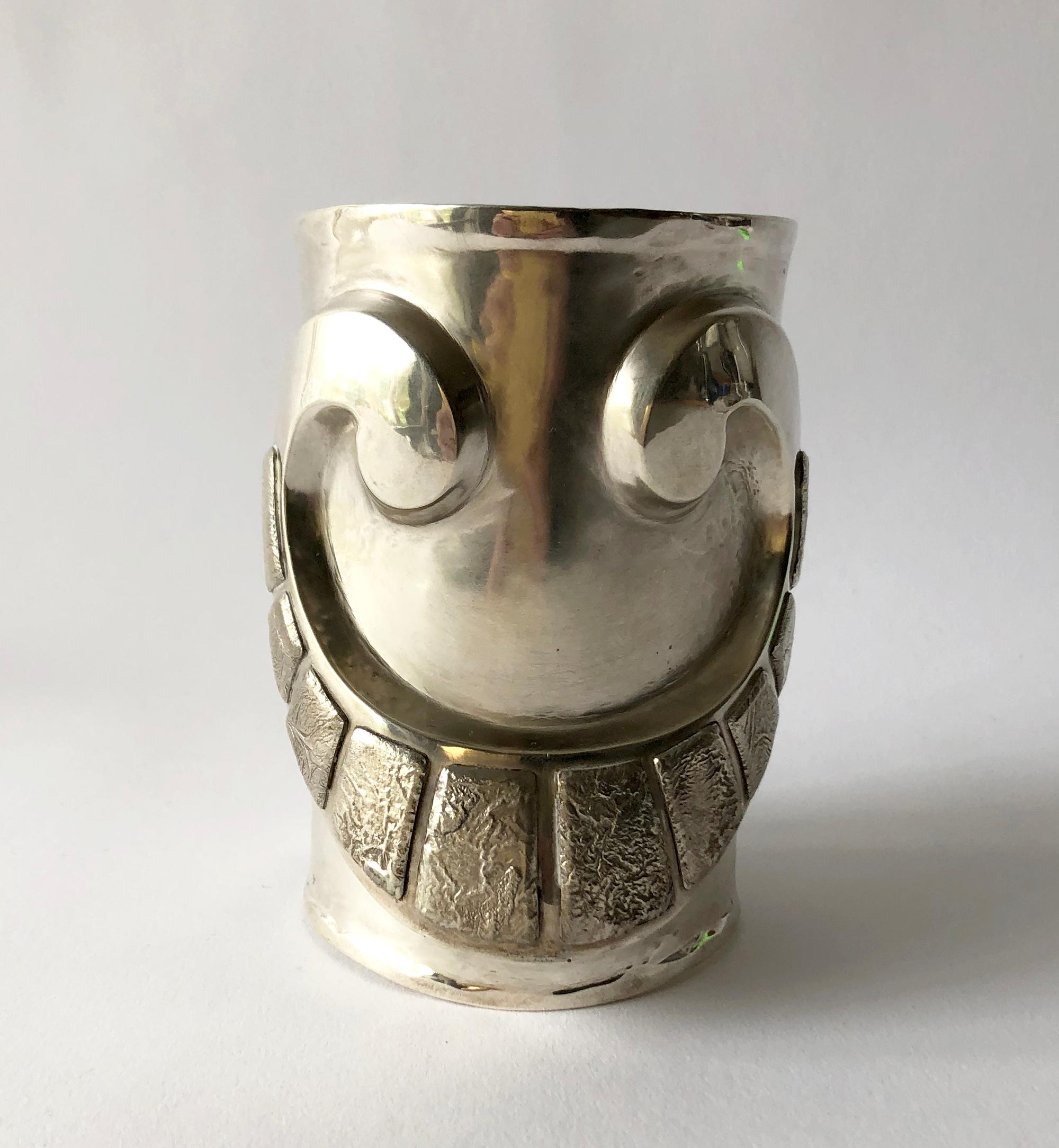 Artisan 1970s Graziella Laffi Peruvian Modernist Sterling Silver Repousse Cuff Bracelet