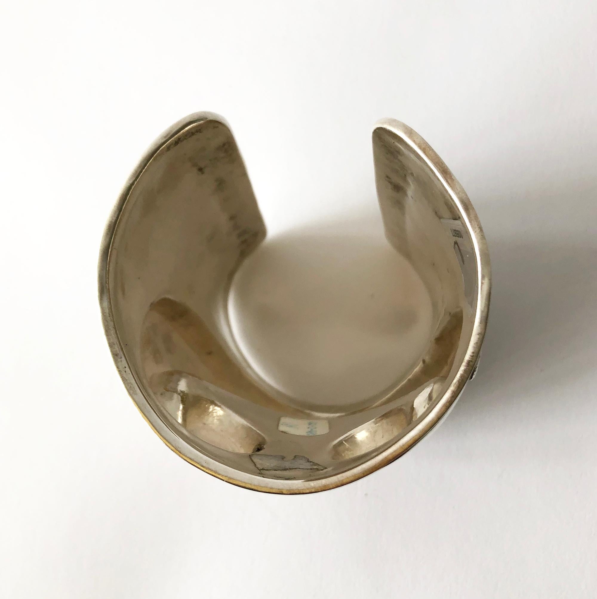 Women's or Men's 1970s Graziella Laffi Peruvian Modernist Sterling Silver Repousse Cuff Bracelet