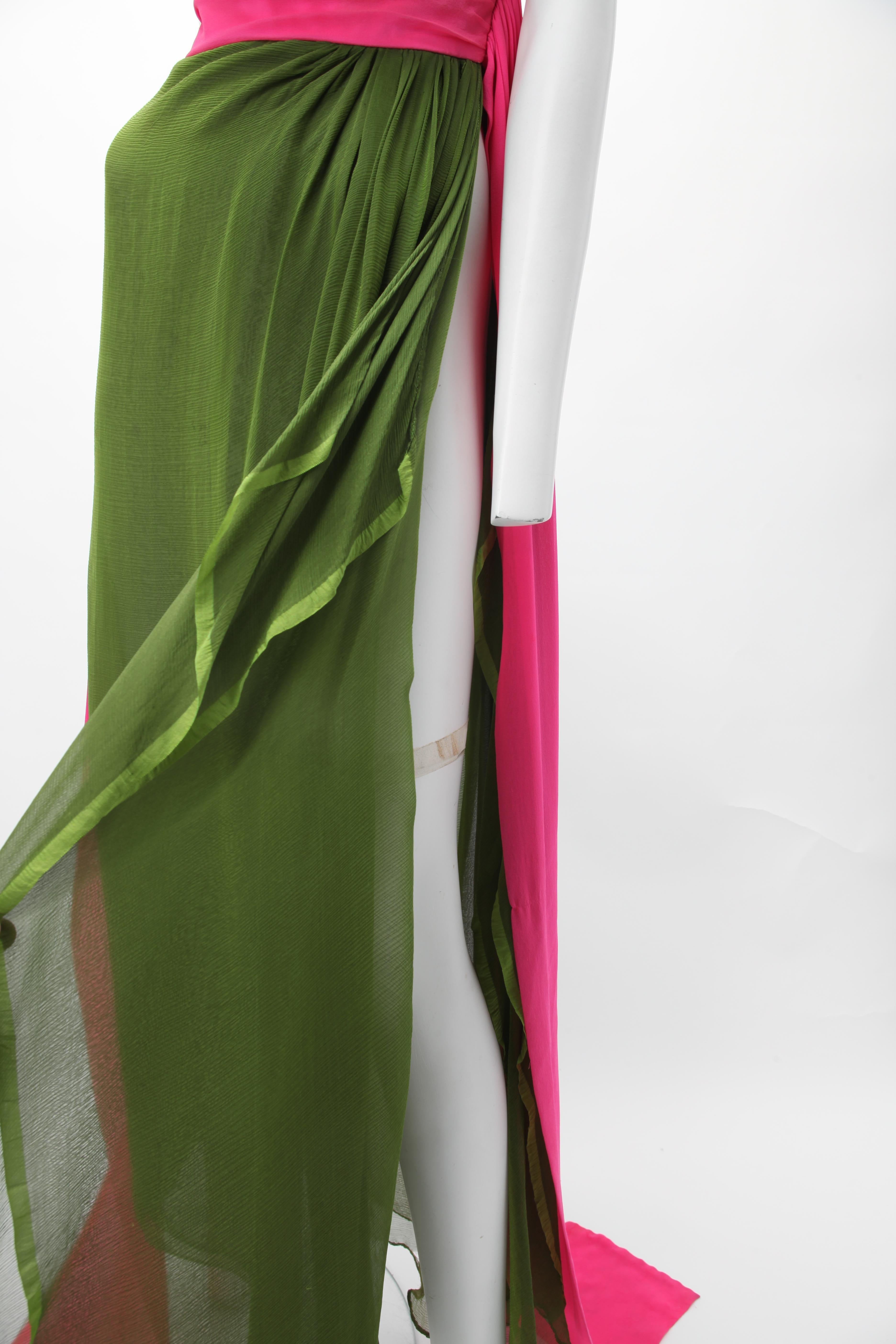 1970s Grecian Green Silk Chiffon Dress Attributed to Halston In Good Condition In New York, NY