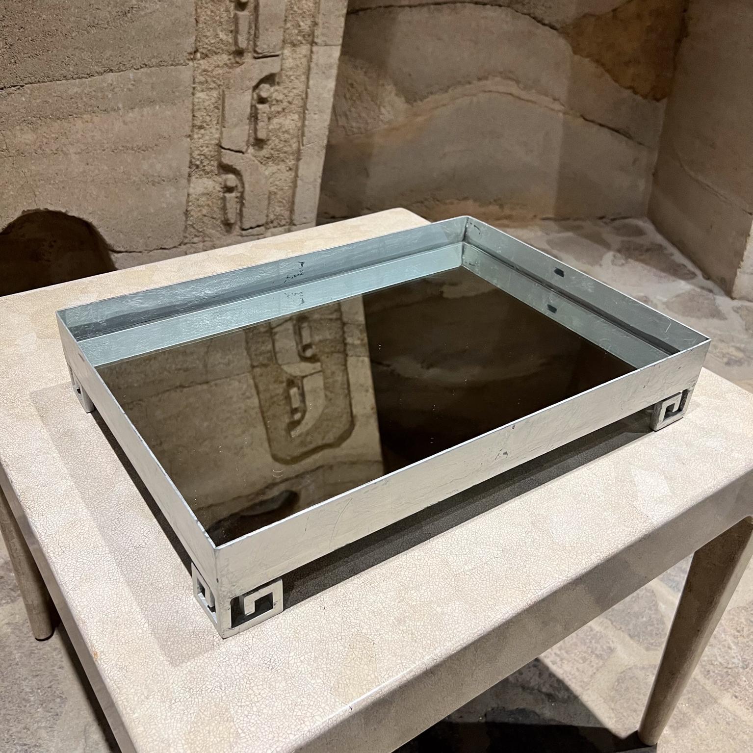 Late 20th Century 1970s Greek Key Fancy Silver Mirrored Service Tray