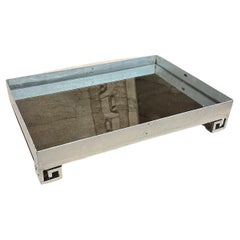 1970s Greek Key Fancy Silver Mirrored Service Tray