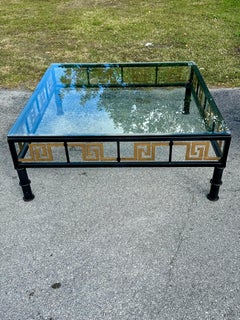 1970s Greek Key Faux Bamboo Ebonized Painted Bronze Coffee Table