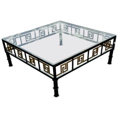 1970s Greek Key Faux Bamboo Ebonized Painted Bronze Coffee Table