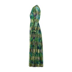 1970s Green and Gold Long-Sleeve Metallic Lame Maxi-Dress