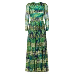 1970s Green and Gold Long-Sleeve Metallic Lame Maxi-Dress Vintage 1970s Green and Gold Long-Sleeve Metallic Lame Maxi-Dress