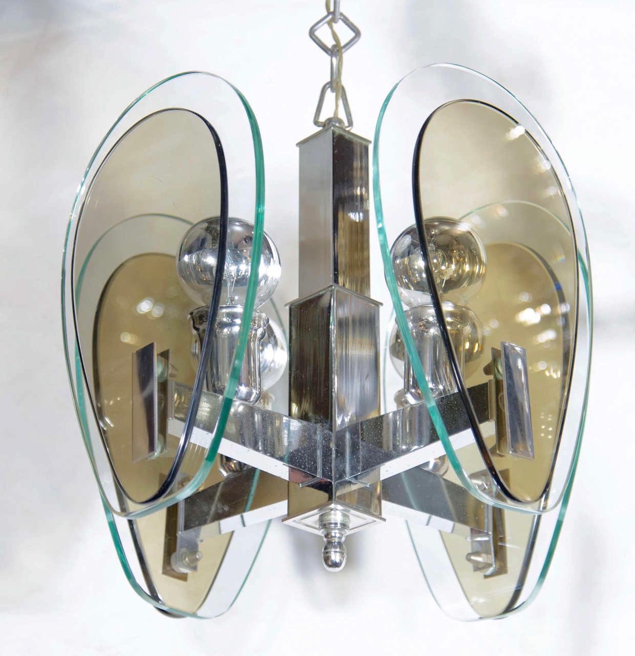1970's Green and Smoked Glass Pendant Light in the Style of Fontana Arte, Italy In Good Condition In Fort Lauderdale, FL