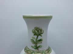1970s Green and White Peony Motif Chinoiserie Vase