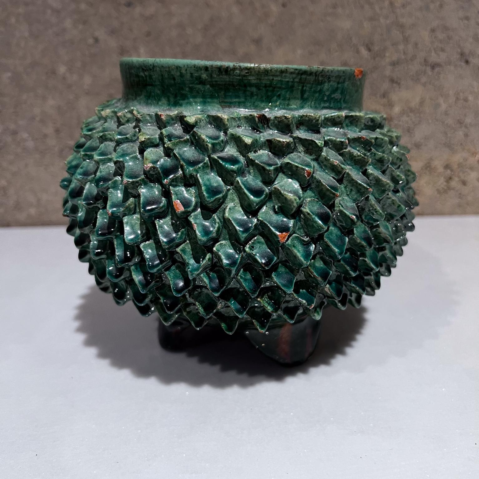 Mid-Century Modern 1970s Green Art Pottery Bowl Piña Ceramics Michoacán Mexico For Sale