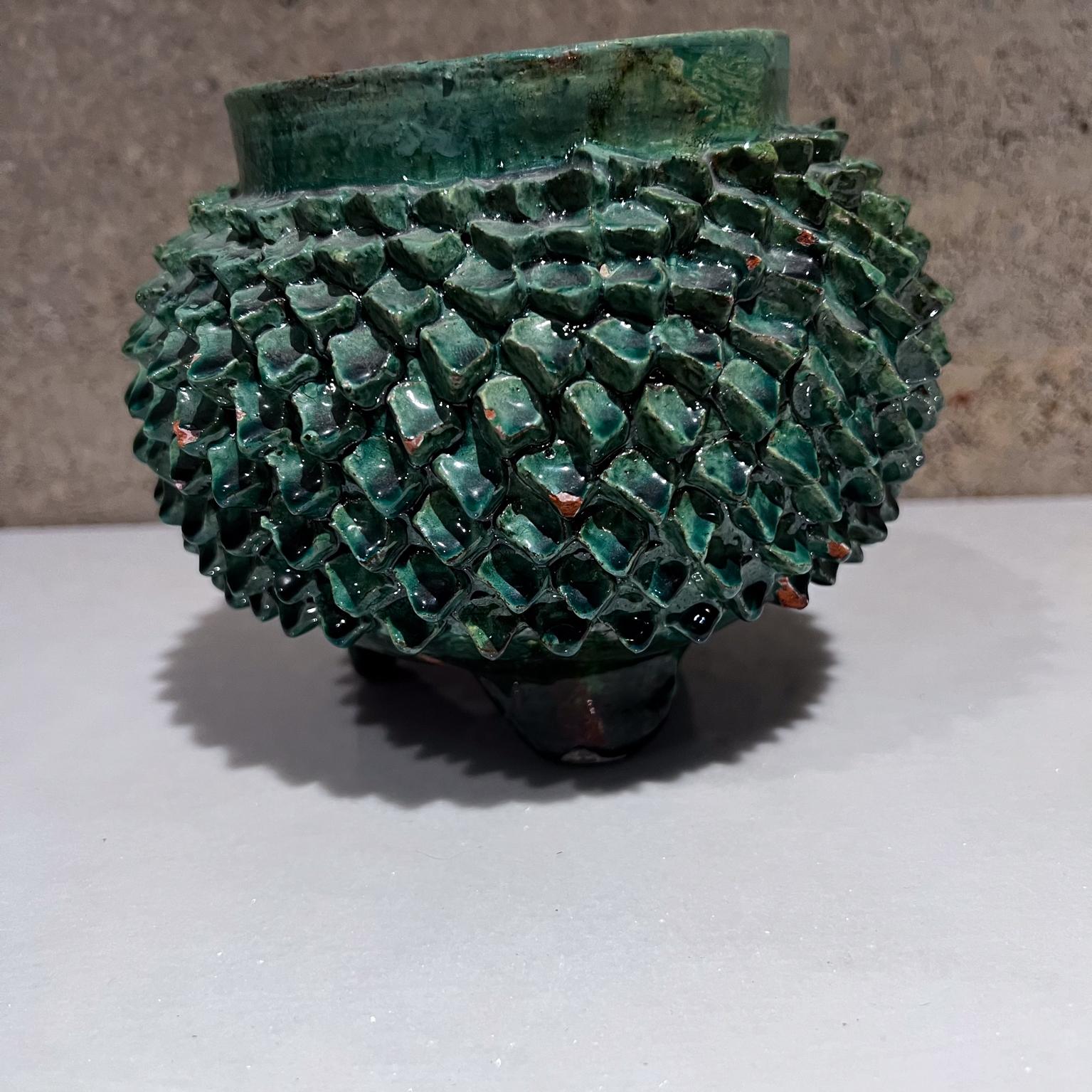 Late 20th Century 1970s Green Art Pottery Bowl Piña Ceramics Michoacán Mexico For Sale